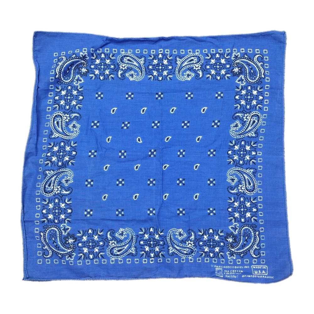 Vintage Hanky approx 19x19 Blue Paisley Bandana All-Cotton Made In USA By Paris